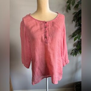 NEW Eileen Fisher Women's Coral Button-Henley 100% Linen Top Sz S